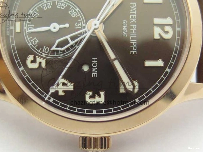 MIROTIME 0423 Calatrava 5524R Pilot Travel Time RG GRF Brown Dial on Brown Leather Strap MIYOTA TopPick 7155